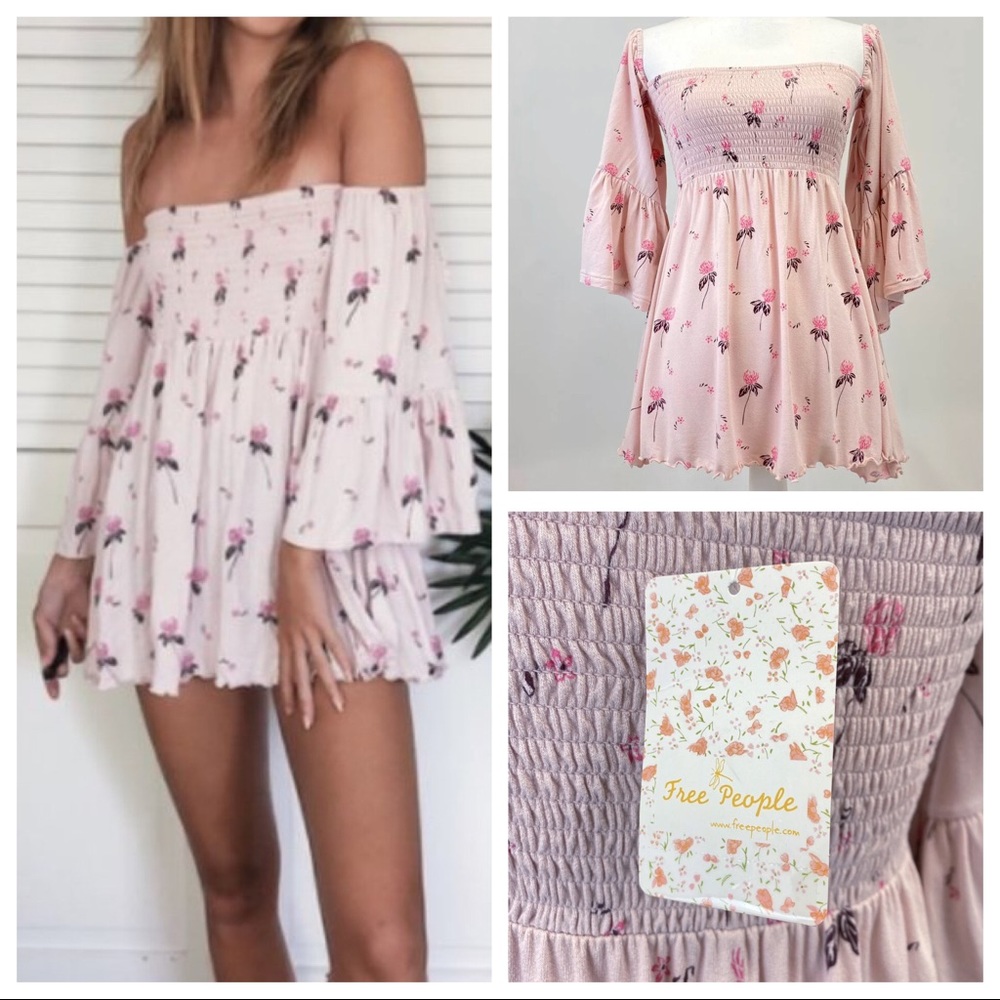FREE PEOPLE BOHO FLOWY TUNIC TOP FLORAL BLOUSE A2C - Picture 9 of 16